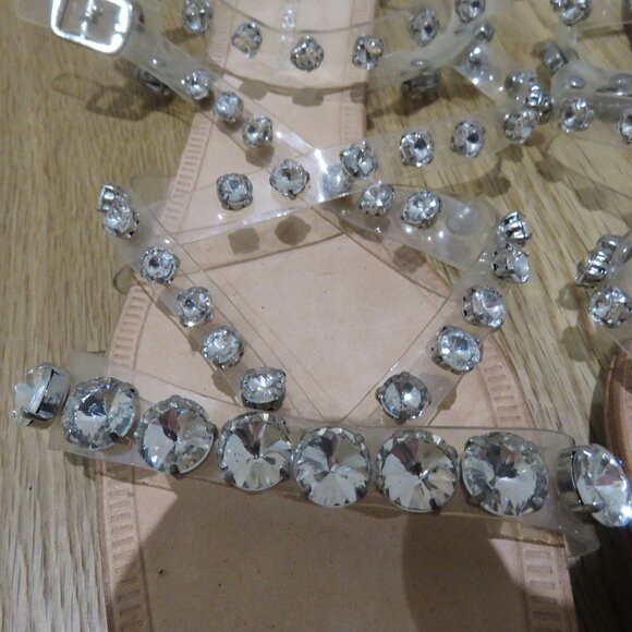 JEFFREY CAMPBELL Amaryl Clear Crystal Studded Flat Sandals Shoes - Size US 8 - Picture 5 of 13